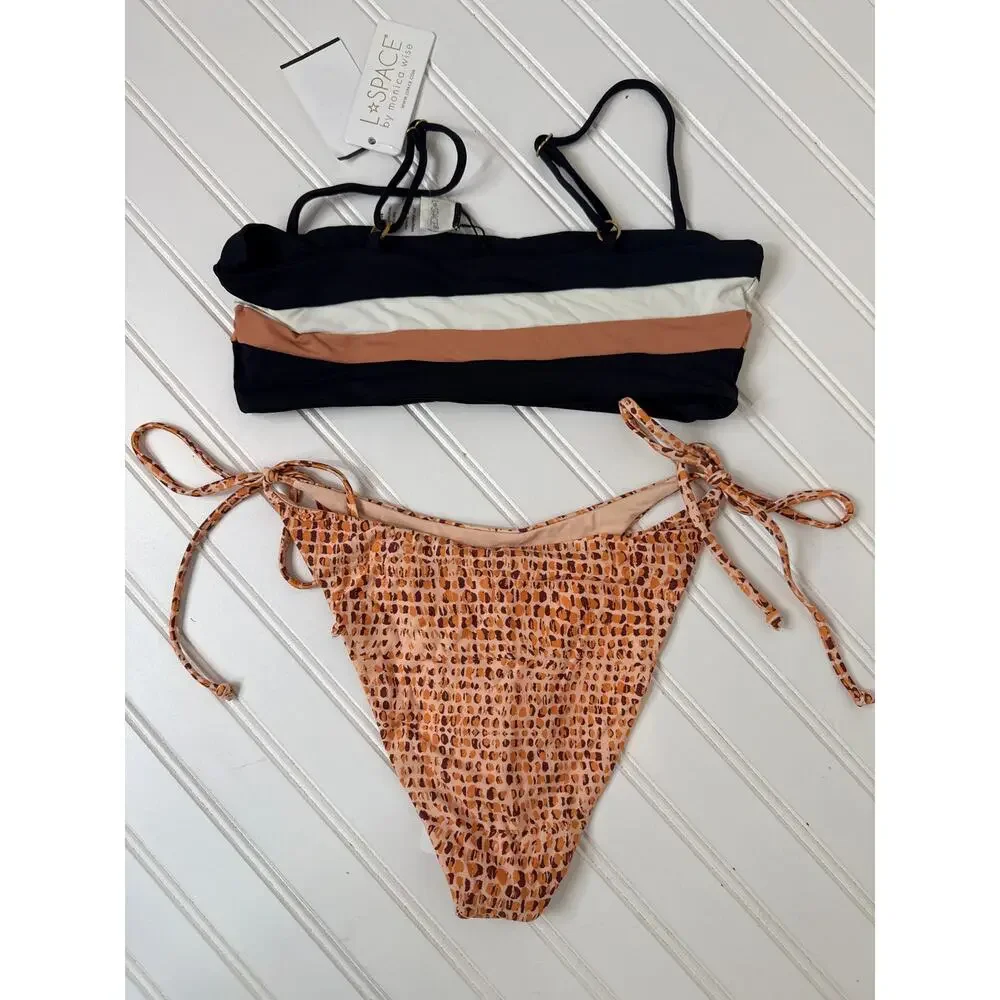 NWT L Space Rebel Striped Swim Top & Brittany Bikini Bottom Surf BUNDLE Size M